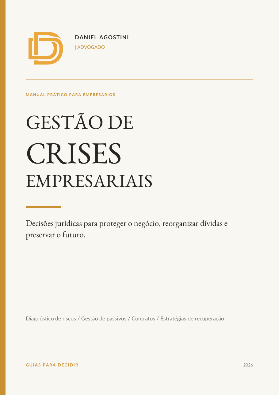Capa do guia Gestão de Crises Empresariais, Daniel Agostini | Advogado